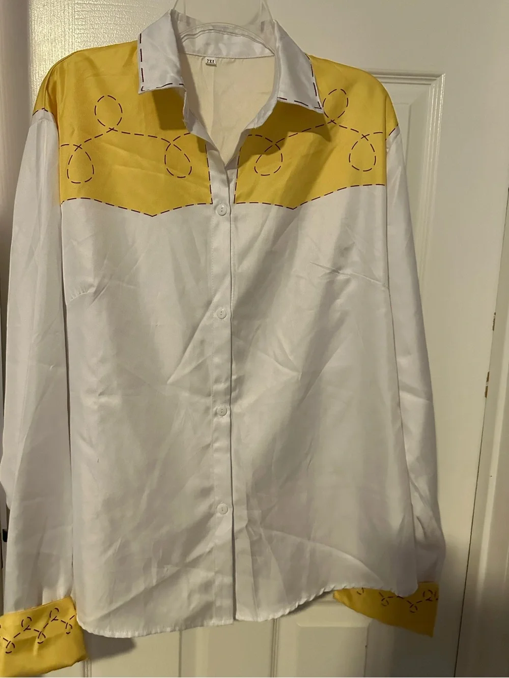 Jessie Inspired White and Yellow Western-Style Button Shirt